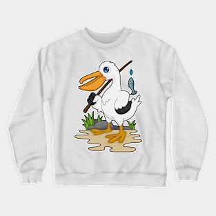 Pelican as Fisher with Fishing rod & Fish Crewneck Sweatshirt